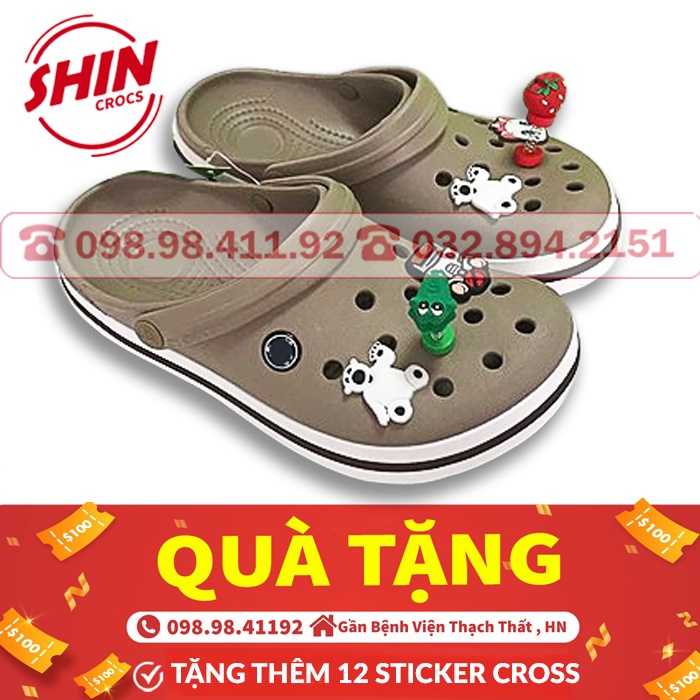 dép crossFREESHIPdép cross đế bánh mì họa tiết nâu viền đen SHINCT77JK1 tặng thêm 12 sticker cross