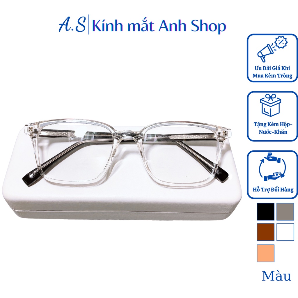 Gọng kính cận vuông nam nữ chất liệu nhựa dẻo lõi kim loại bền đẹp 17134A