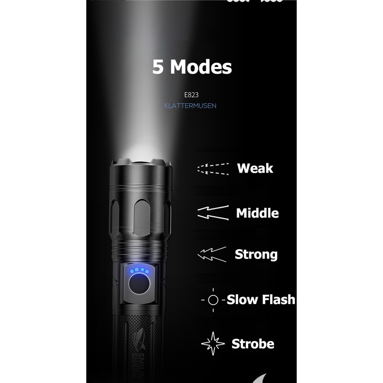 Đèn pin SMILING SHARK E823 công suất cao P70 thu phóng siêu sáng sạc điện 26650 chống nước cho du lịch/cắm trại/tại nhà