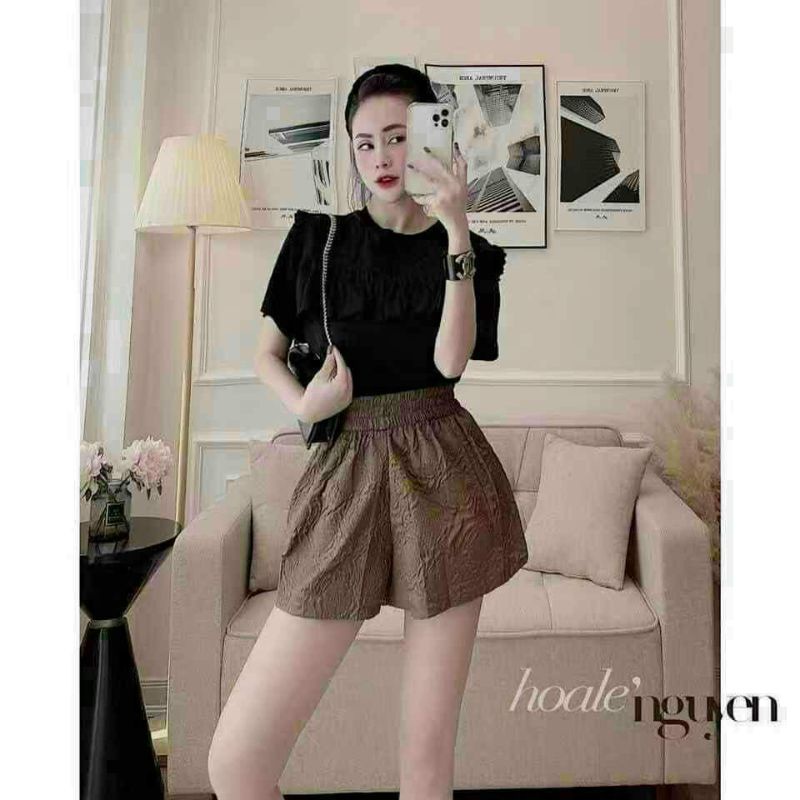 quần đùi nữ vải xốp hoa