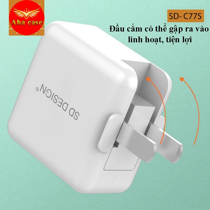 Củ sạc nhanh chính hãng SD DESIGN C77s Chân Gập 90 độ tương thích với các thiết bị điện thoại iPhone, Samsung, Xiaomi