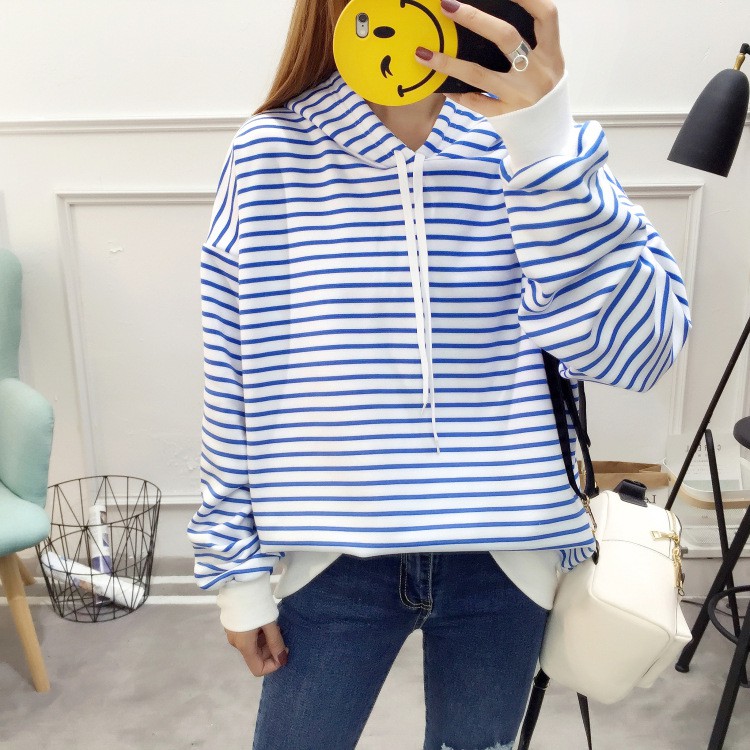 Áo Hoodie sọc ngang mùa thu cho bạn nữ