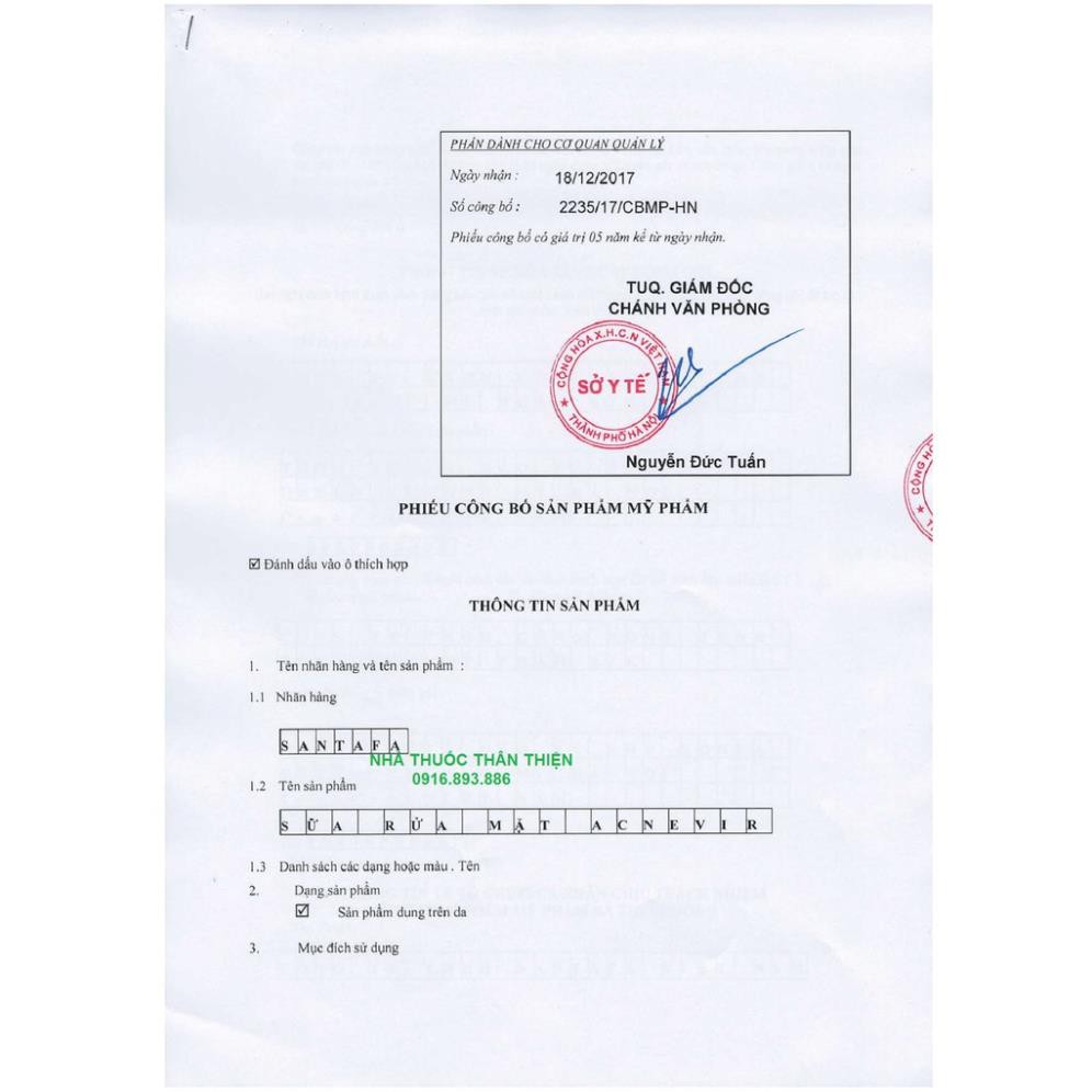 Sữa rửa mặt Acnevir Santafa Face wash gel  dành cho da mụn