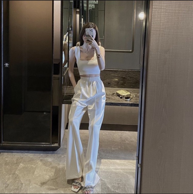 Set Quần Vải Dài Và Áo Thun Trắng, [ADORABLE], Set Freesize Basic Ulzzang Hot Trend 2021 Ảnh Thật