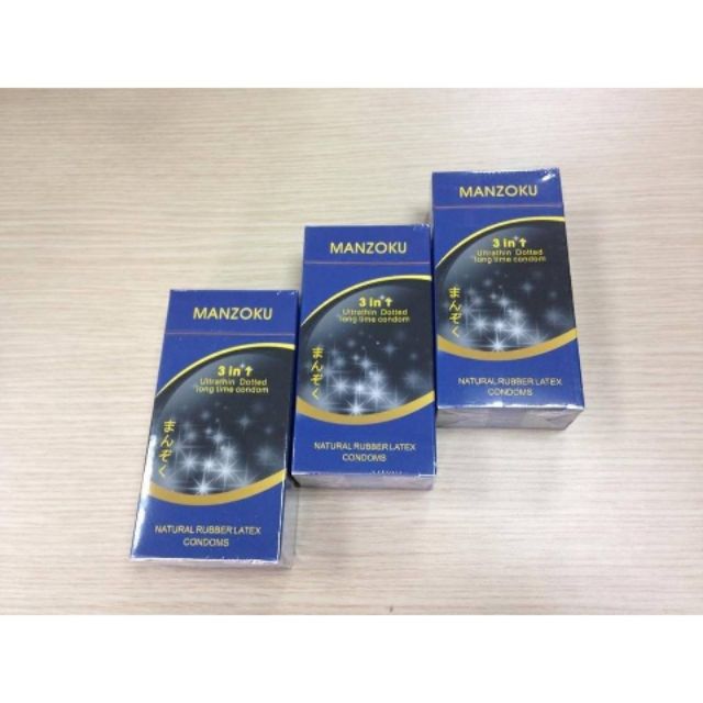 (Đức HIền) Bao cao su Manzoku 3 in 1 siêu mỏng chống xuất tinh sớm. Có gai (Rê Vô Địch)