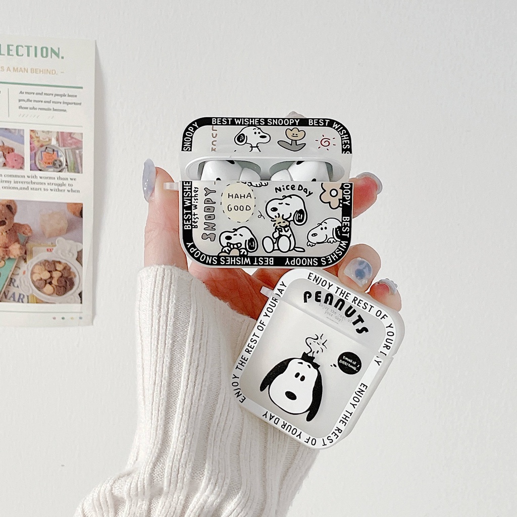 Vỏ Bảo Vệ Hộp Sạc Tai Nghe AirPods3 AirPods3 Pro 2Gen Màu Dạ Quang Họa Tiết Hoạt Hình Snoopy Dễ Thương Ốp