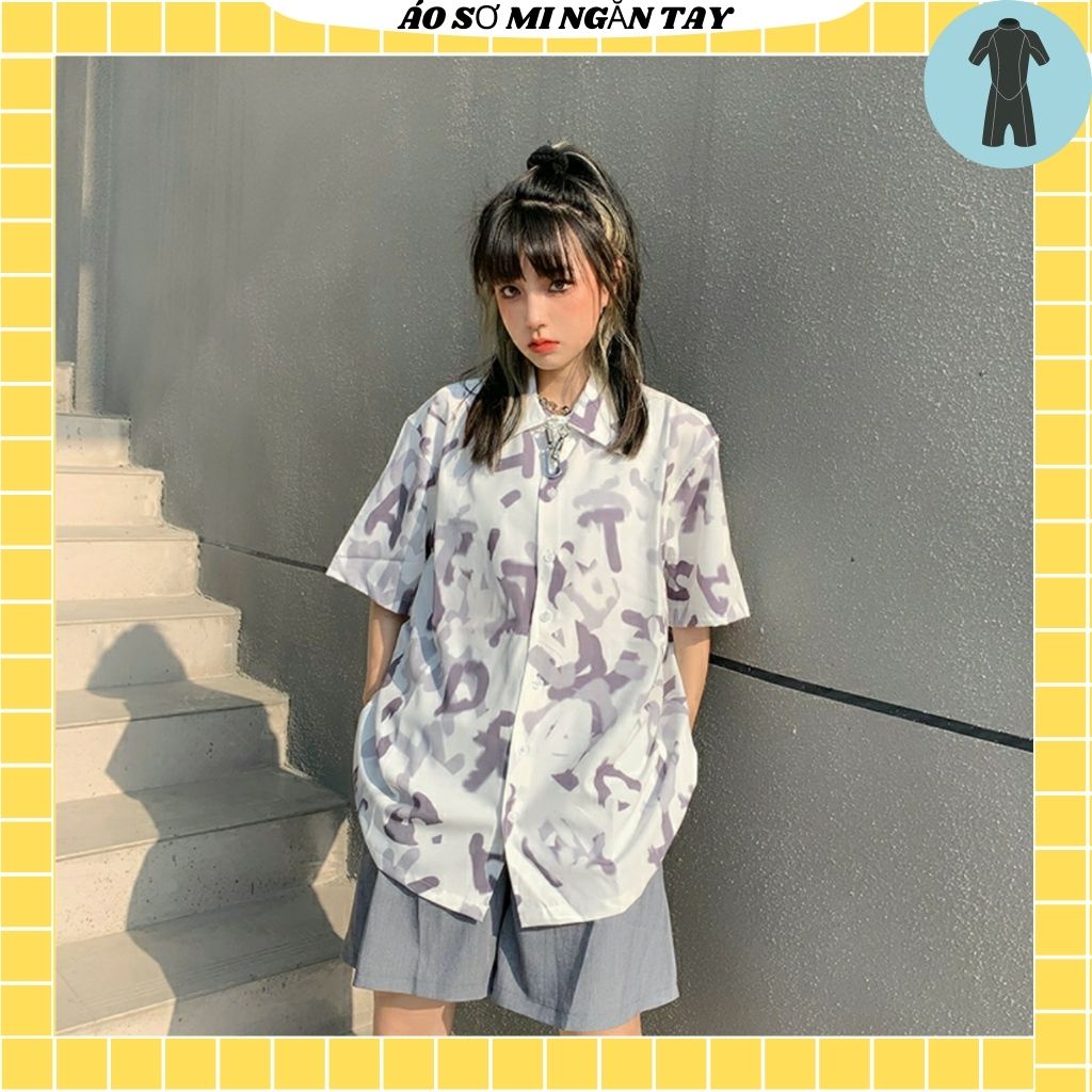 Áo Sơ Mi Tay Ngắn Unisex Cổ Bẻ Phong Cách Hàn Quốc Freesize