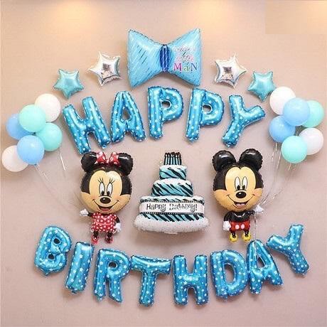 (Xanh) Trọn bộ bong bóng trang trí tiệc sinh nhật chữ Happy Birthday tặng kèm đồ bơm