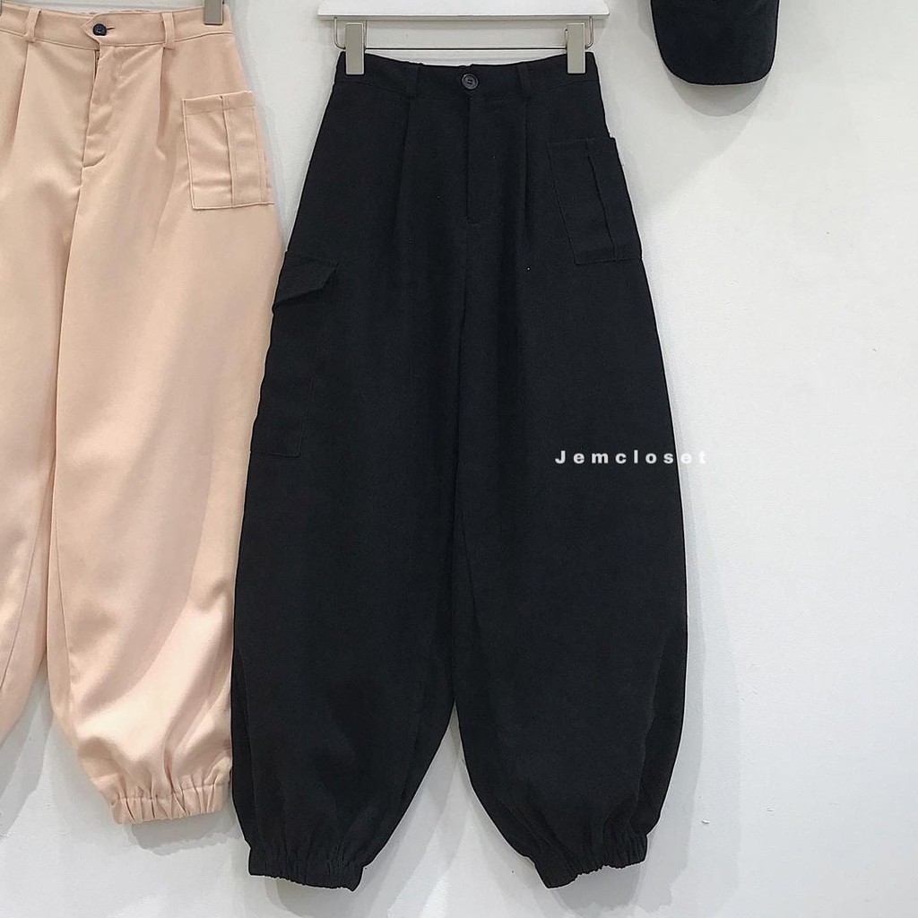 Quần Jogger Nữ Ống Rộng JEM CLOSET Chất Nhung Gân Quần Jogger Túi Hộp Nữ MOLEE Dáng Dài Che Khuyết Điểm Chân To 2647