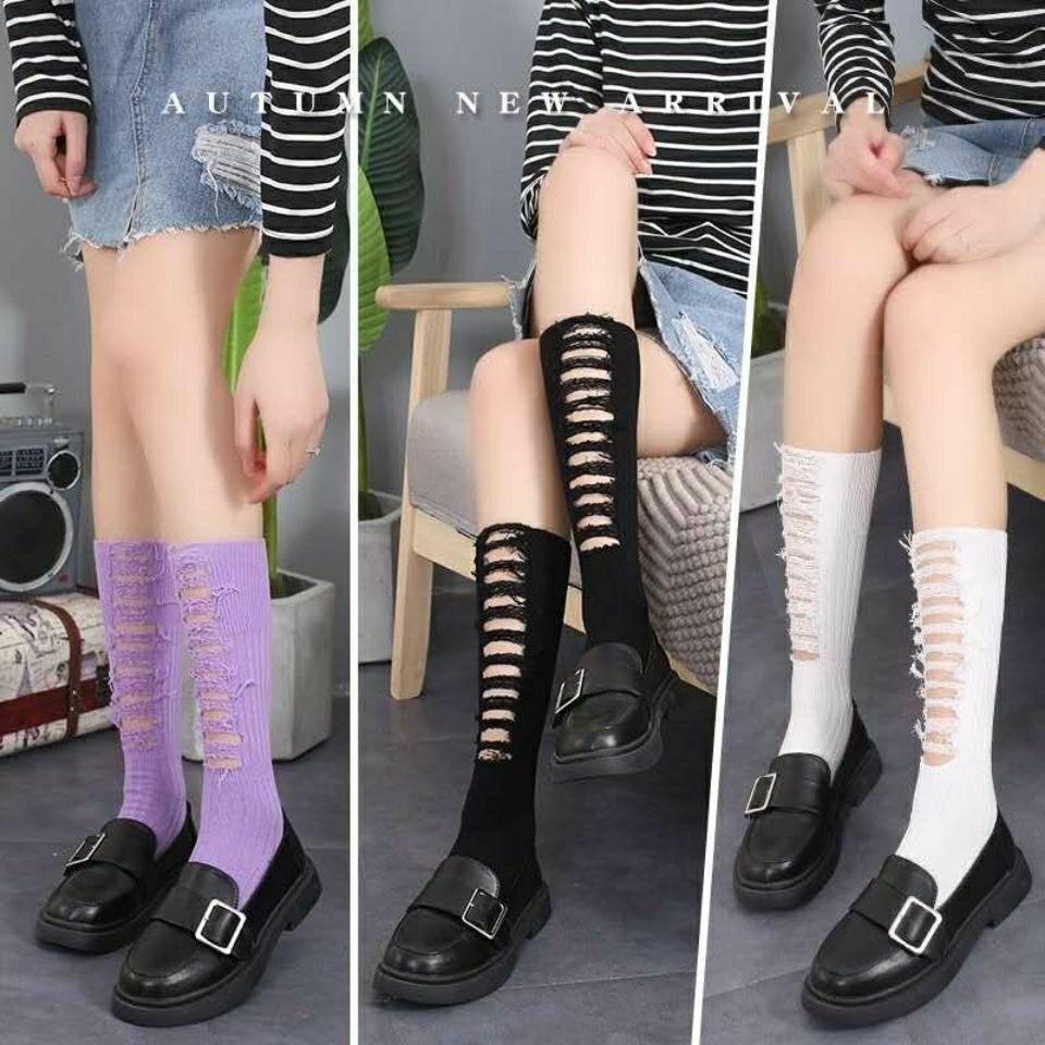 Vớ Cotton Cổ Cao Rách Gối Thời Trang Thu Đông Đường Phố Cá Tính