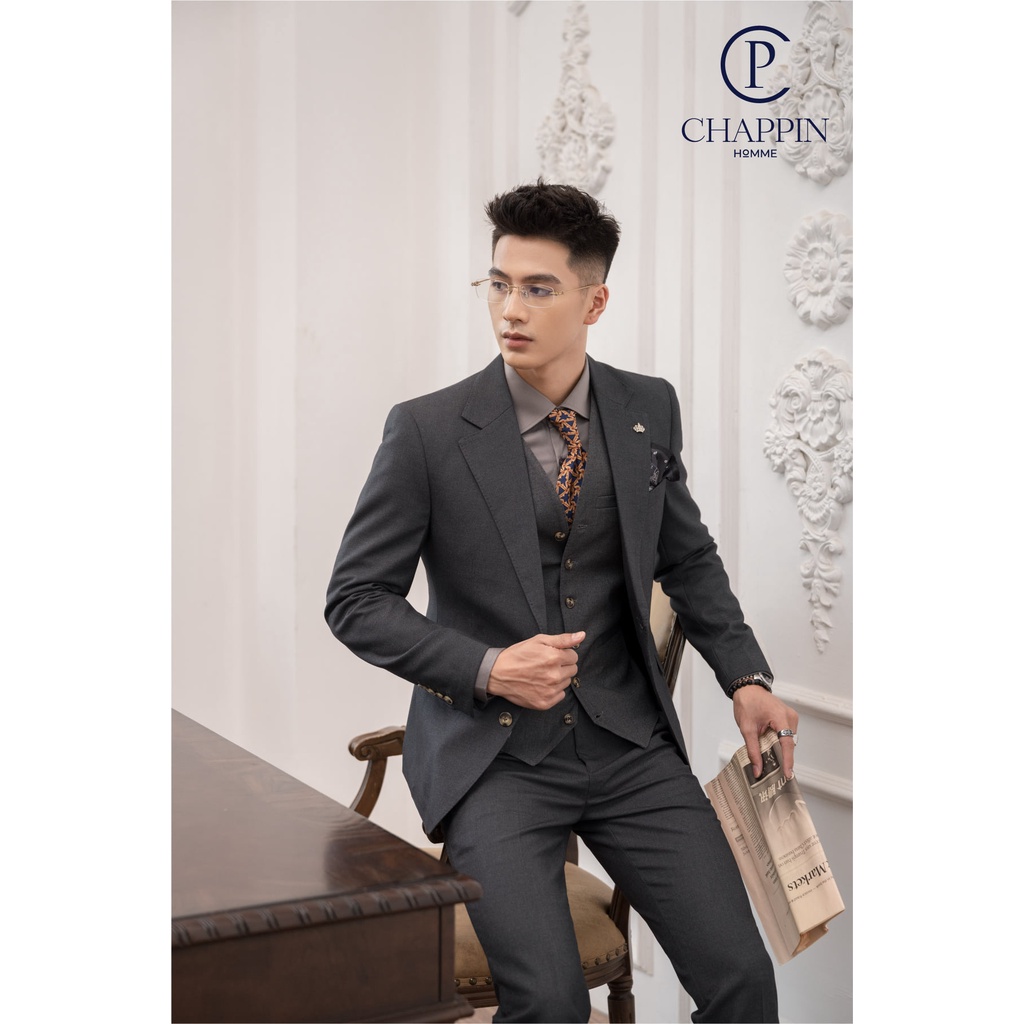 Bộ Vest Comlê màu xám 2 cúc from dáng lịch sự, lịch lãm, sang trọng