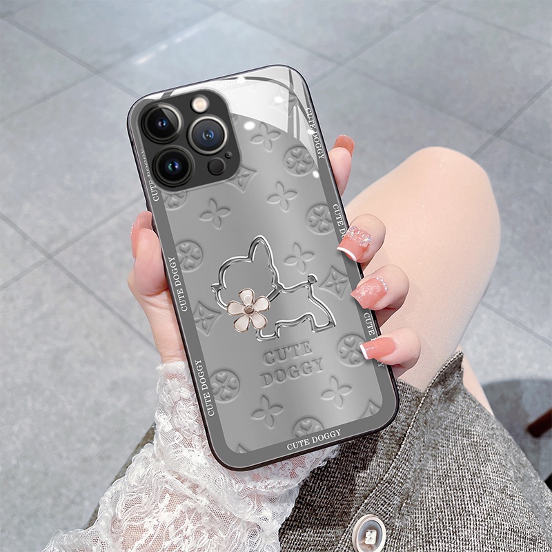 Ốp Điện Thoại Mặt Kính In Nổi Họa Tiết Chó Jiehui Cho iPhone 14 13 12 11 Pro Max X XS XR 8 7 6 Plus