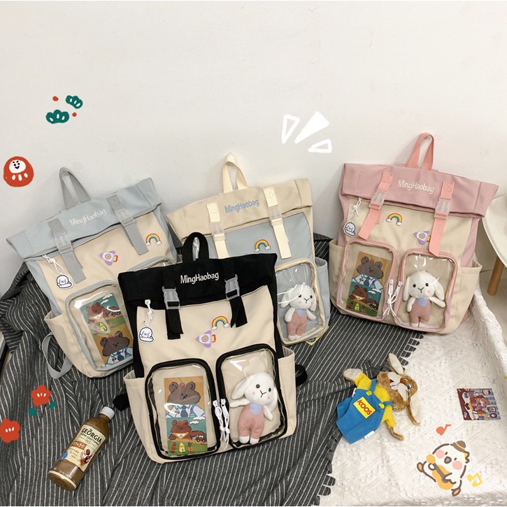 Balo thời trang Ulzzang kèm sticker xinh xỉu - Cặp đi học, đi chơi dáng Kanken form to tiện dụng