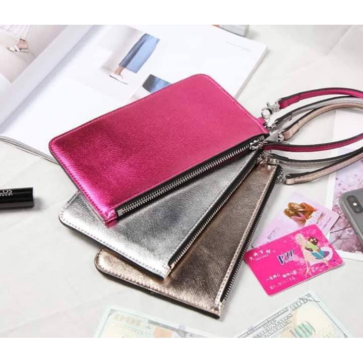 Ví clutch FOREVER 21 chữ nhật cầm tay ánh kim bạc, vàng, hồng cánh sen