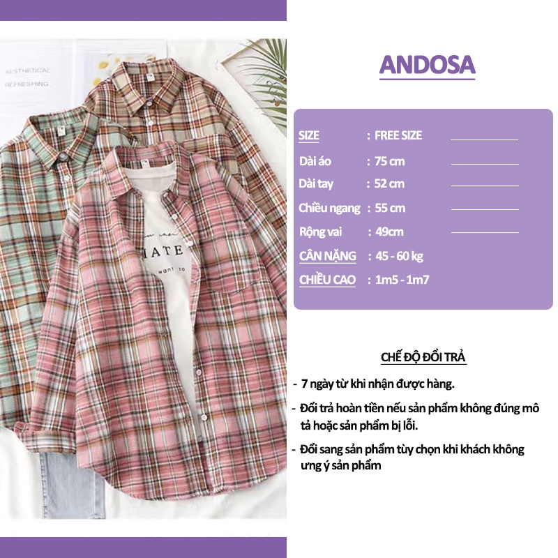 Áo sơ mi nữ kẻ caro form rộng tay dài đẹp hàng nhập Quảng Châu ANDOSA SM17