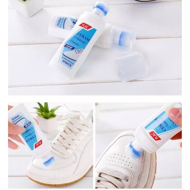 Chai tẩy trắng giày PLAC 100ml - bình gel lau túi chùi dép có bàn chải vệ sinh tiện dụng