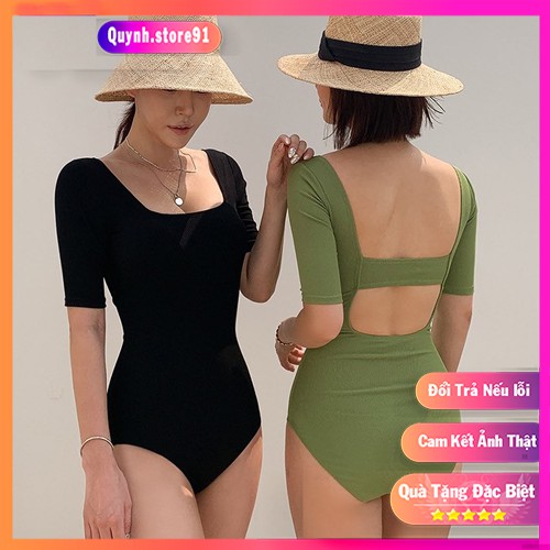 [có sẵn] Bikini monokini liền thân có tay ngắn, dáng 1 mảnh che khuyết điểm hở lưng ulzzang2021