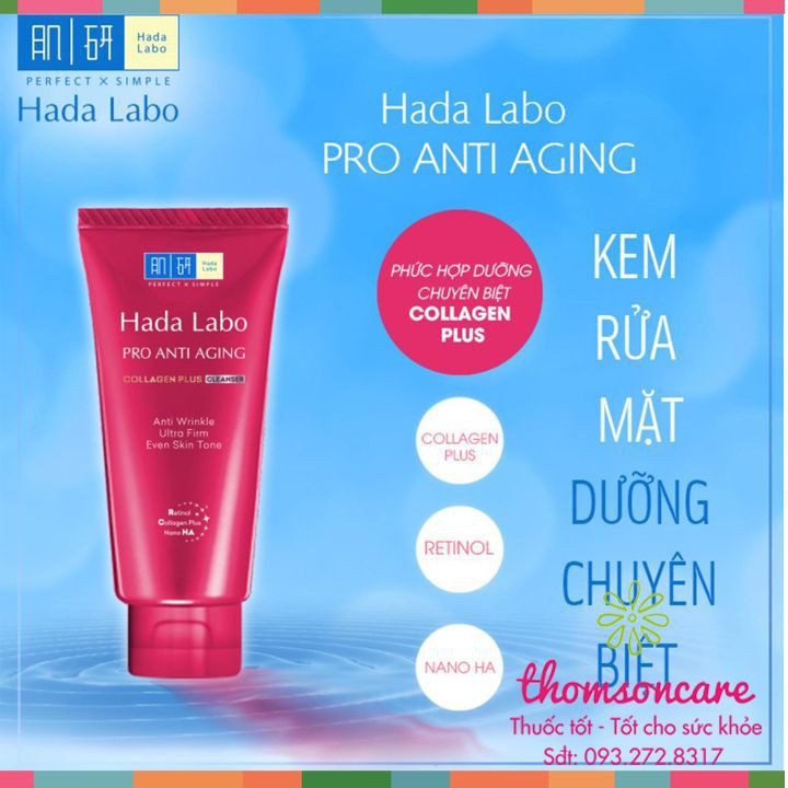 Sữa rửa mặt Hada Labo Pro Anti Pro Anti Aging 80g - Bổ sung Collagen - Chống lão hóa Chính hãng