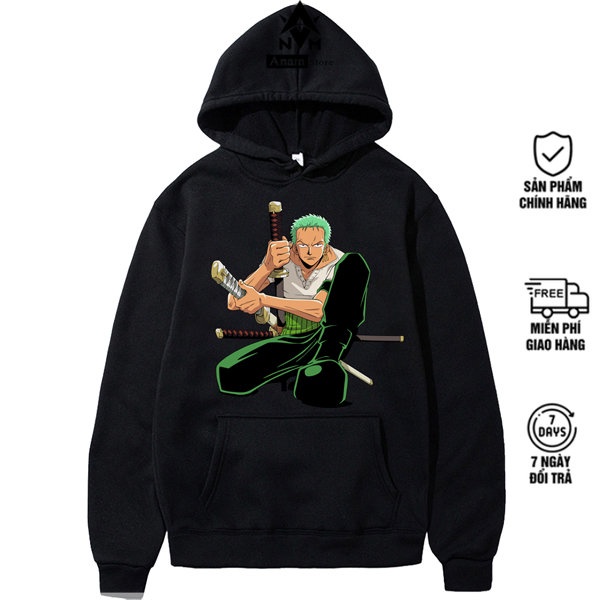 Áo Hoodie Đen Trắng Nam Nữ ZORO cool , Vải Nỉ Ngoại Dầy Dặn