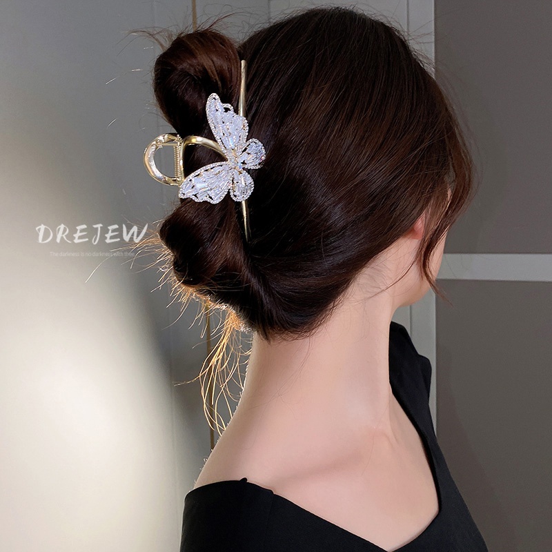 DREJEW Kẹp Tóc Hình Bướm Lưng Đính Đá Zircon Kiểu Dáng Ngọt Ngào Hợp Thời Trang