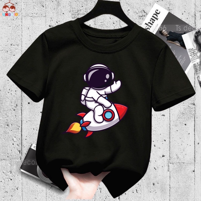 Áo thun trẻ em hình phi hành gia tên lửa .áo cho bé từ 6kg-30kg.AL50.