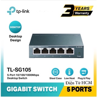 TP-Link Gigabit Vỏ thép Bộ chia mạng Switch  5 cổng RJ45 Tăng tốc máy chủ - TL-SG105 - Hàng Chính Hãng