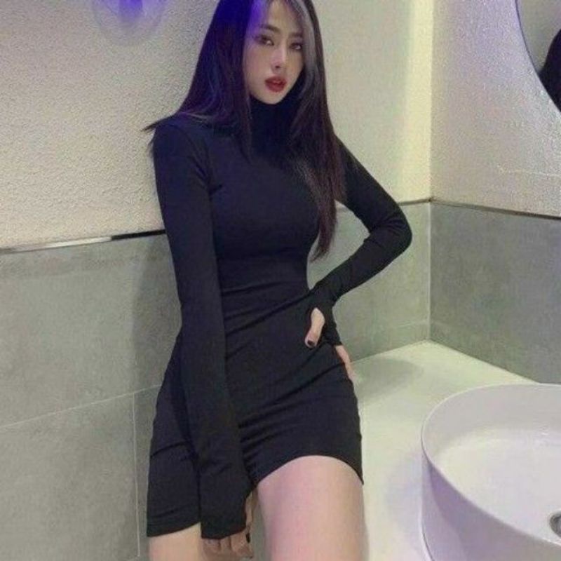 Đầm body cổ lọ thu đông chuẩn 3  vòng borip co dãn siêu đẹp