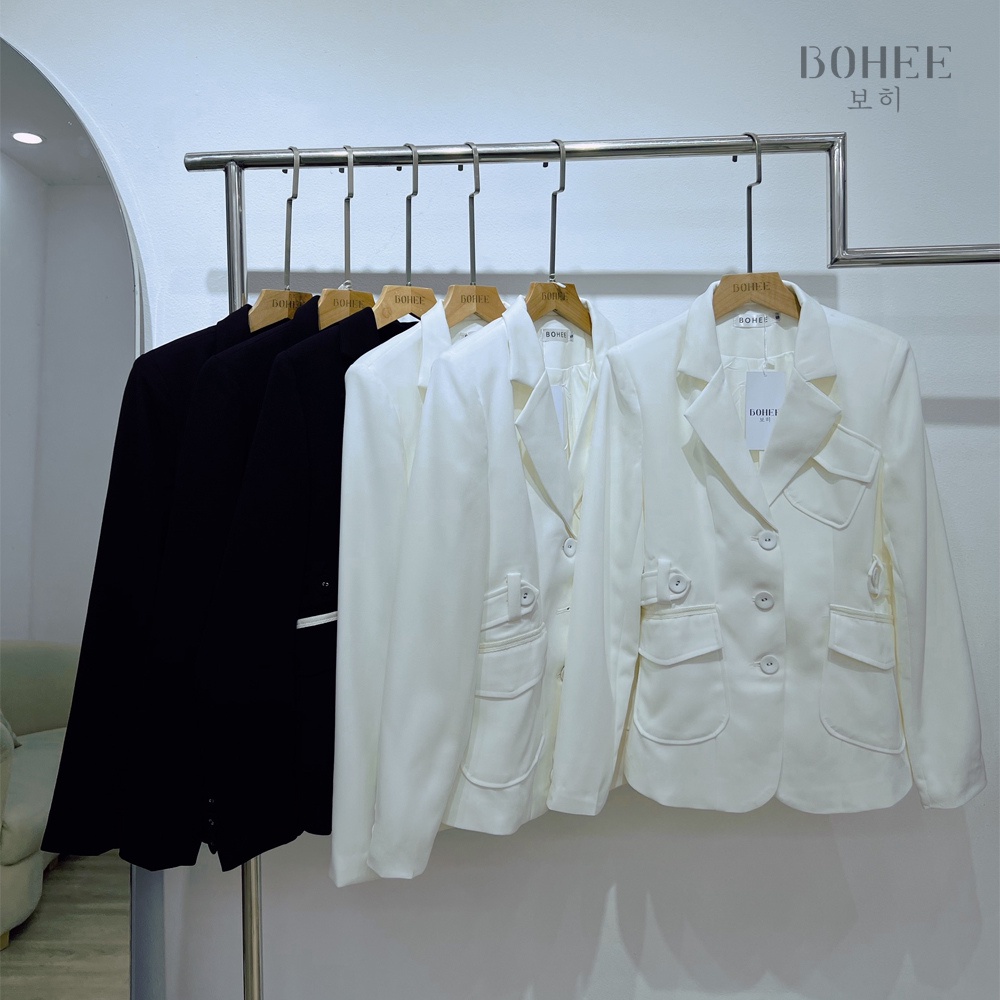 Áo blazer nữ dài tay viền túi mẫu áo vest khoác ngoài phong cách công sở BOHEE A214