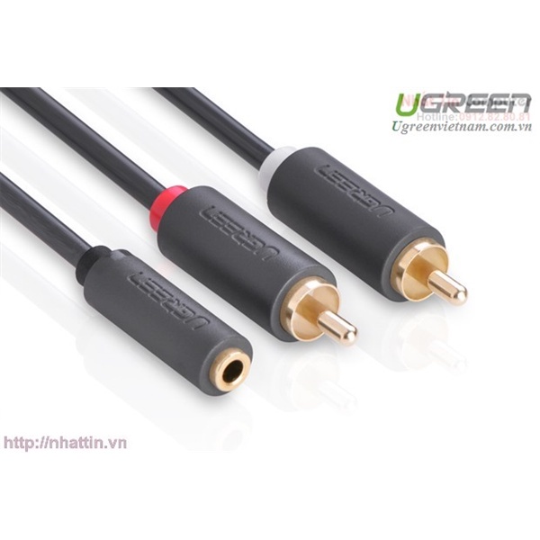 Cáp Audio 3.5mm âm ra 2 RCA dương dài 20cm UGREEN 10561 mạ vàng cao cấp