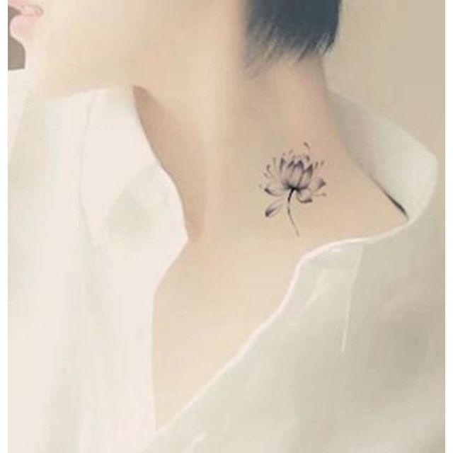 Hình xăm tatoo bông sen đen d08 e17. Xăm dán tatoo mini tạm thời, size &lt;10x6cm