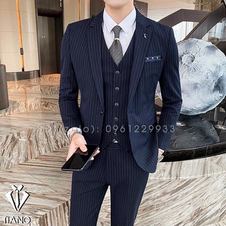 Vest nam cao cấp Hàn Quốc Xanh Than Kẻ cực sang trọng, Suit Nam Cao Cấp - TIANO STORE