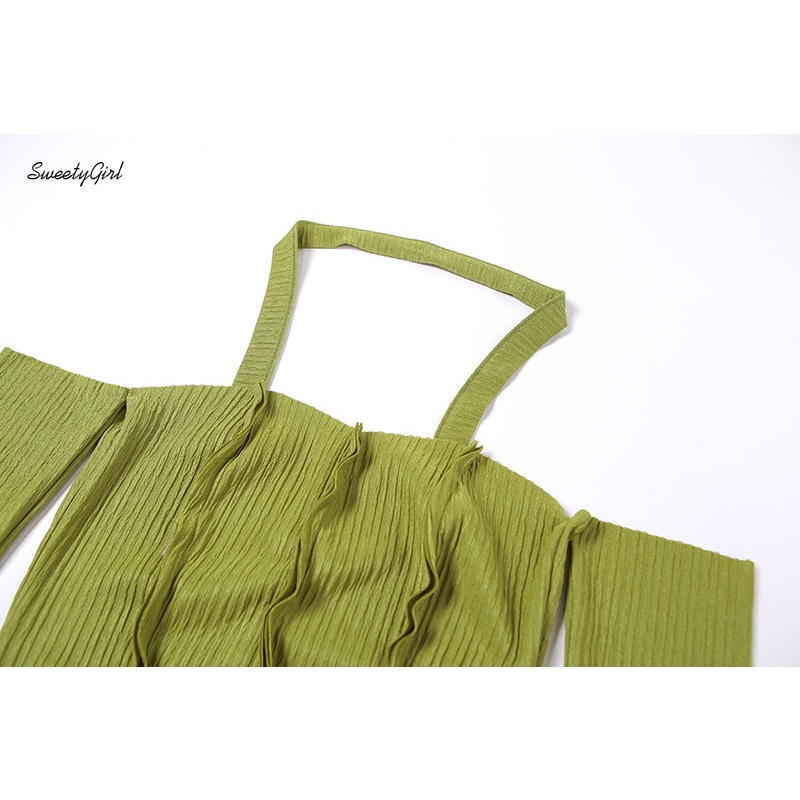 Áo croptop trễ vai tay dài dáng ôm màu trơn gợi cảm dễ phối đồ dành cho nữ