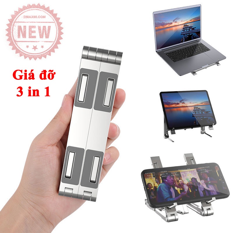 Giá đỡ 3 in 1 cho laptop, máy tính bảng, điện thoại gấp gọn