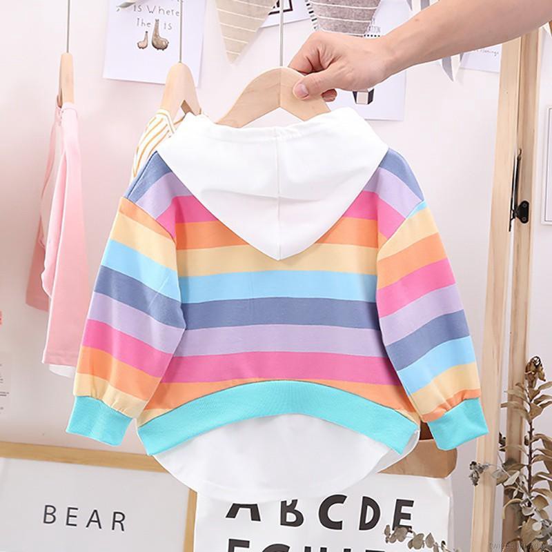 Áo hoodie tay dài kẻ sọc in hình hoạt hình cho bé gái