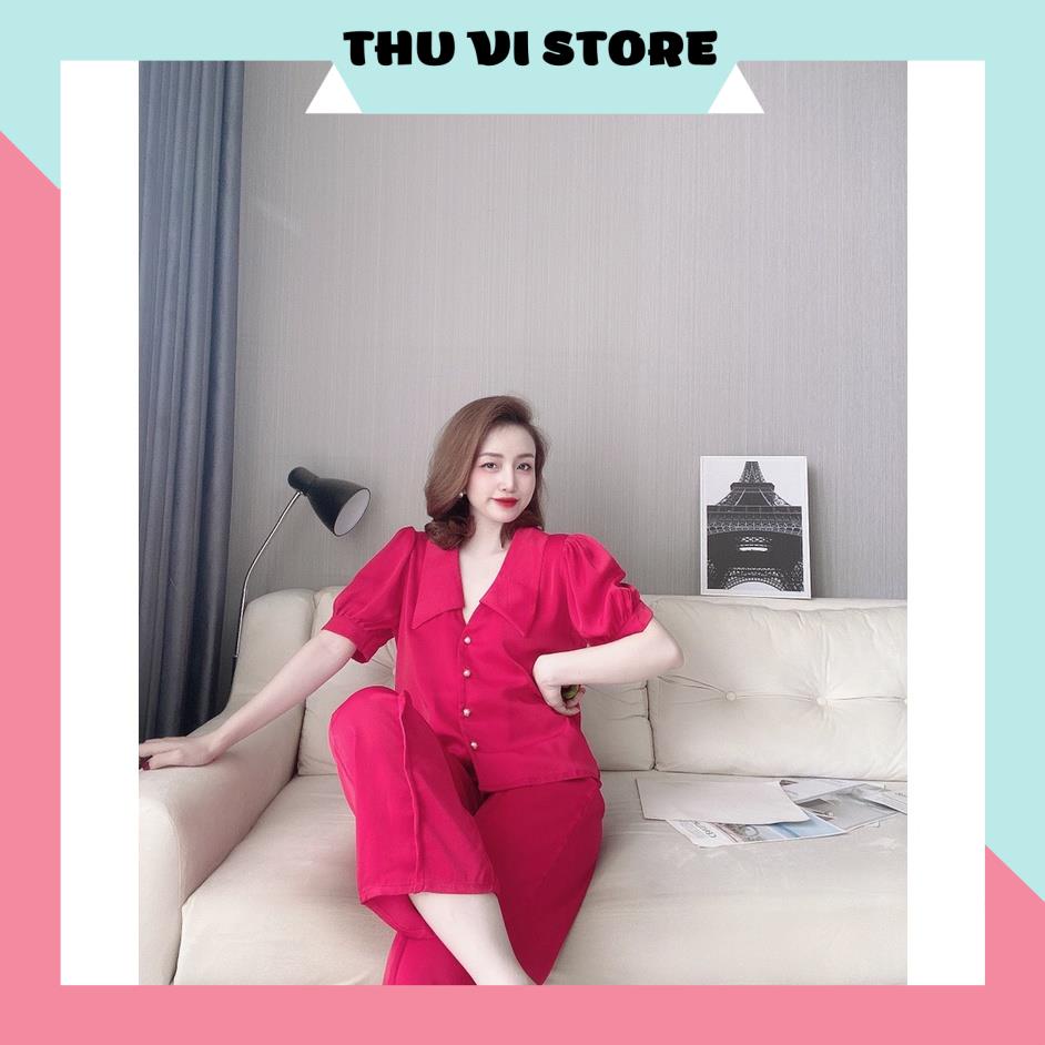 Đồ Lụa Mặc Nhà, Đồ Bộ Nữ Đồ Ngủ Áo Cổ Sen Quần Dài Chất Lụa Santin Mềm Mịn Nhiều Màu Form Dáng Rộng Rãi Dưới 60kg Mặc Vừ | BigBuy360 - bigbuy360.vn