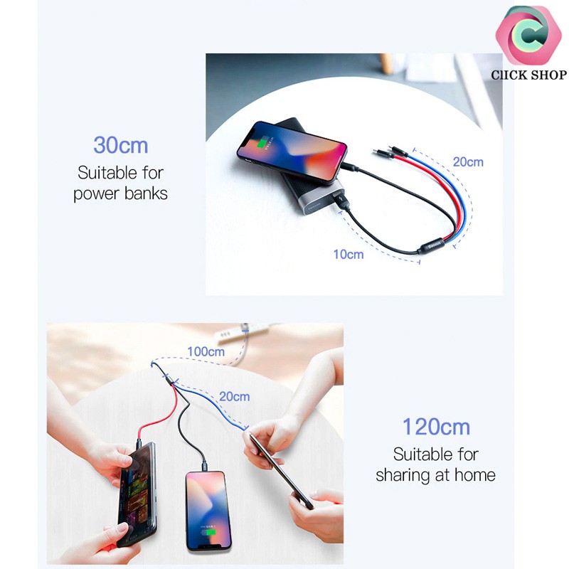 Cáp chia baseus đầu USB ra 3 đầu Type-C Micro USB sạc Iphone