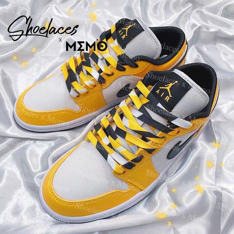 Dây Giày Phối Màu Custom Nike  AJ1 Mid SE Yellow Toe Black White- Phối Vàng Đen Trắng