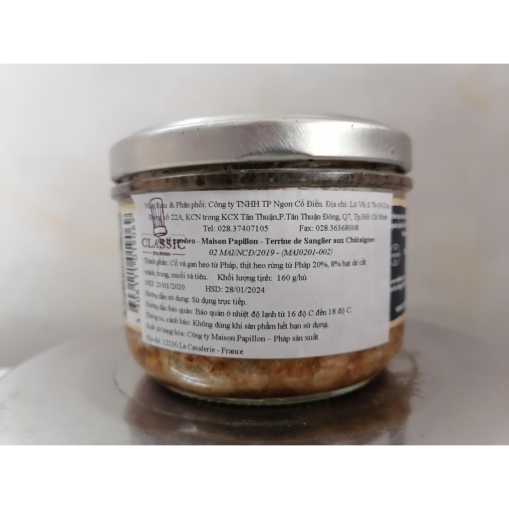 [160g] PA TÊ GAN, THỊT HEO RỪNG &amp; HẠT DẺ [France] MAISON PAPILLON Wild Boar &amp; Chestnut Terrine