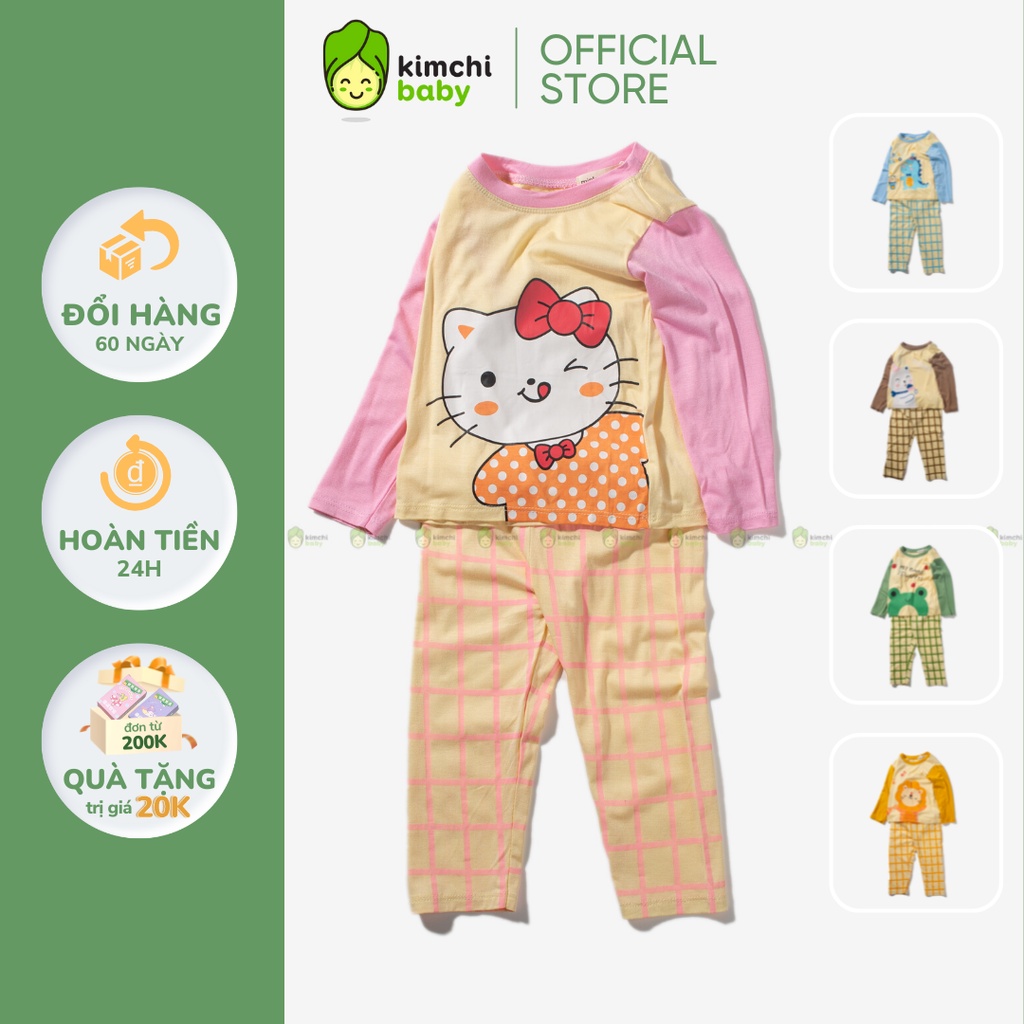 Bộ Thun Lạnh Dài Tay Cho Bé Gái, Bé Trai Minky Mom Động Vật Quần Kẻ, Bộ Quần Áo Cho Bé Mặc Nhà Thu Đông MKMTD2231
