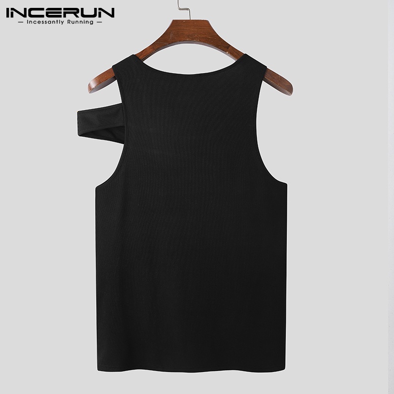 Áo tanktop INCERUN dành cho nam thiết kế không tay cắt lỗ in hình thời trang