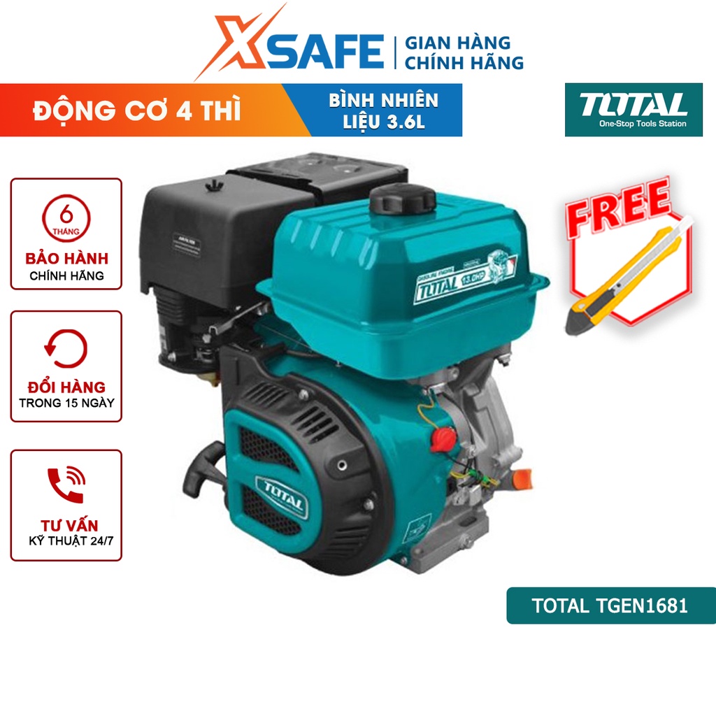 Động cơ nổ TOTAL TGEN1681 dùng xăng Loại động cơ 4 thì, OHV, Đầu ra tối đa 5.5HP, Đường kính trục 20mm