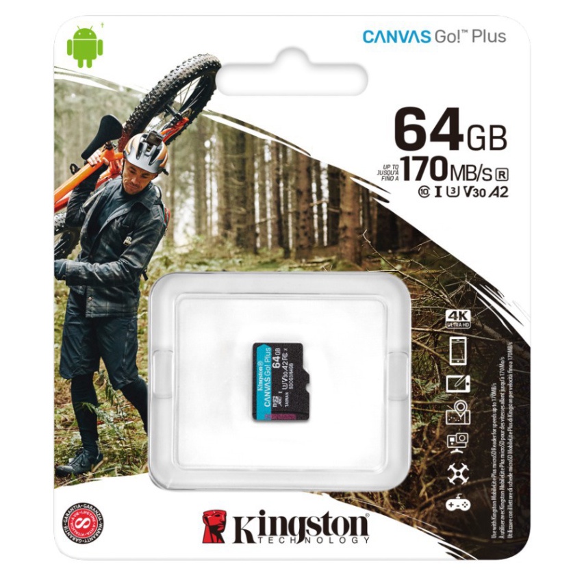Thẻ nhớ Kingston Canvas Go Plus MicroSD 64GB cho thiết bị di động Android, camera, flycam và sản xuất video 4K SDCG3/64G | BigBuy360 - bigbuy360.vn