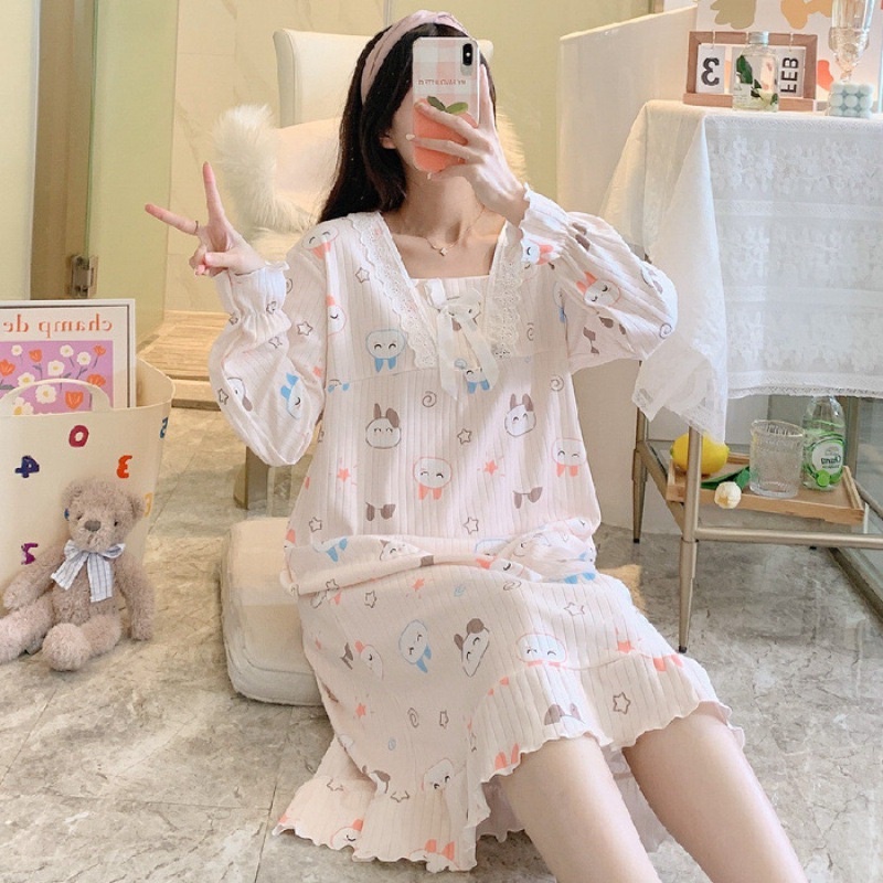 Đầm Ngủ Dáng Suông Kite Tay Dài Bằng Vải Cotton Nguyên Chất Thời Trang Phong Cách Mới