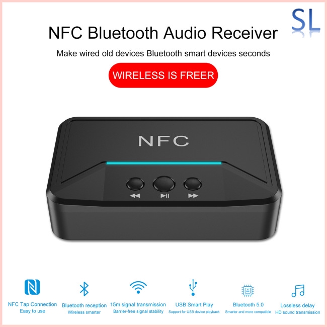 Bluetooth Receiver HiFi Wireless Audio Adapter with DC USB 3.5mm AUX 2 RCA Low Latency for Music