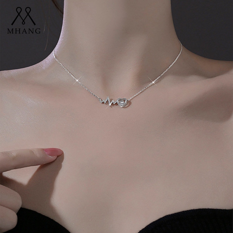 Vòng cổ Thép Titan Mạ Bạc S925 Mặt Trái Tim Đính Đá Cao Cấp