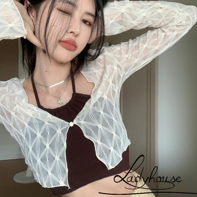 Áo Croptop Tay Dài Màu Trơn Cài Nút Thời Trang Dành Cho Nữ