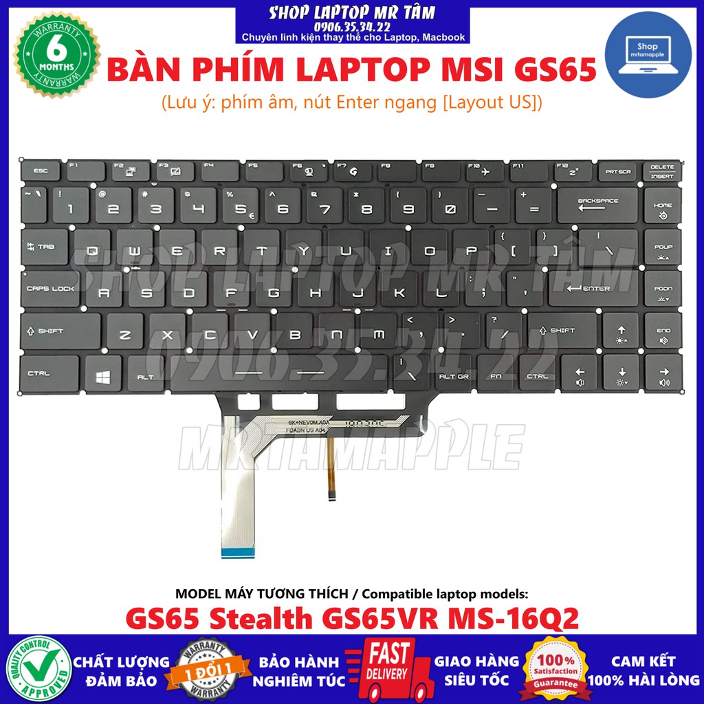 (KEYBOARD) BÀN PHÍM LAPTOP MSI GS65 dùng cho GS65 Stealth GS65VR MS-16Q2