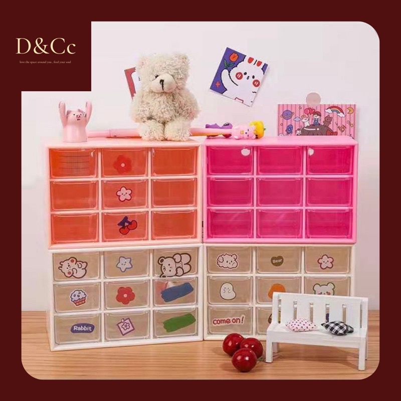 Hộp nhựa 9 ngăn kéo, Kệ 9 ngăn để bàn đựng phụ kiện/trang sức/cột tóc/kẹp tóc/son... đa năng - D&Cc