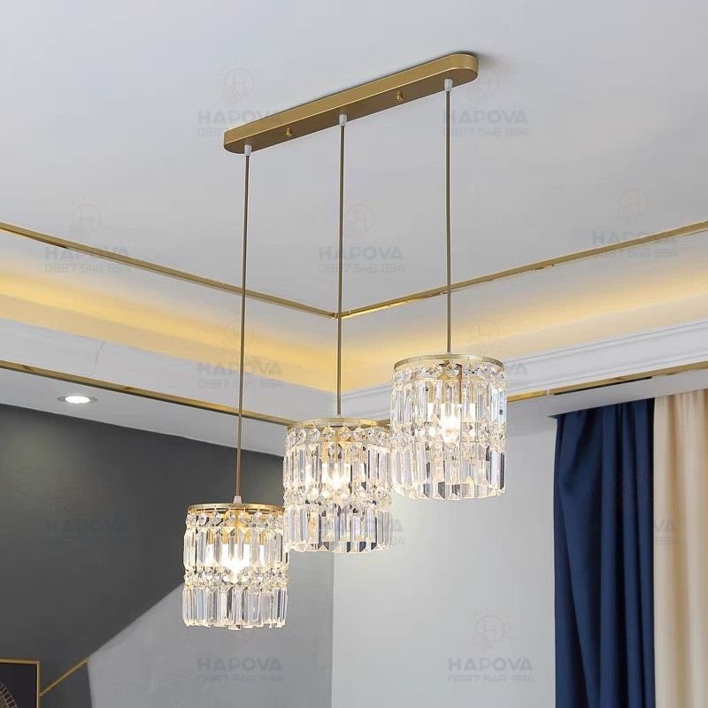 Bộ 03 Đèn thả trần trang trí bằng pha lê HAPOVA TICIN 9576/3 + Tặng kèm bóng led 9W Vàng