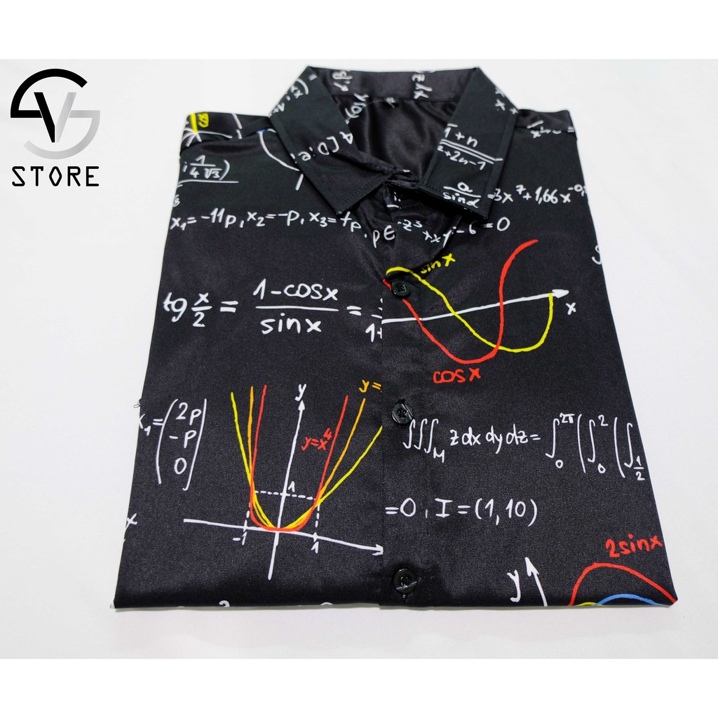 Áo sơ mi nam tay ngắn họa tiết toán học SVS0004 SV STORE Chất lụa chéo cao cấp, thoáng mát, thấm hút tốt